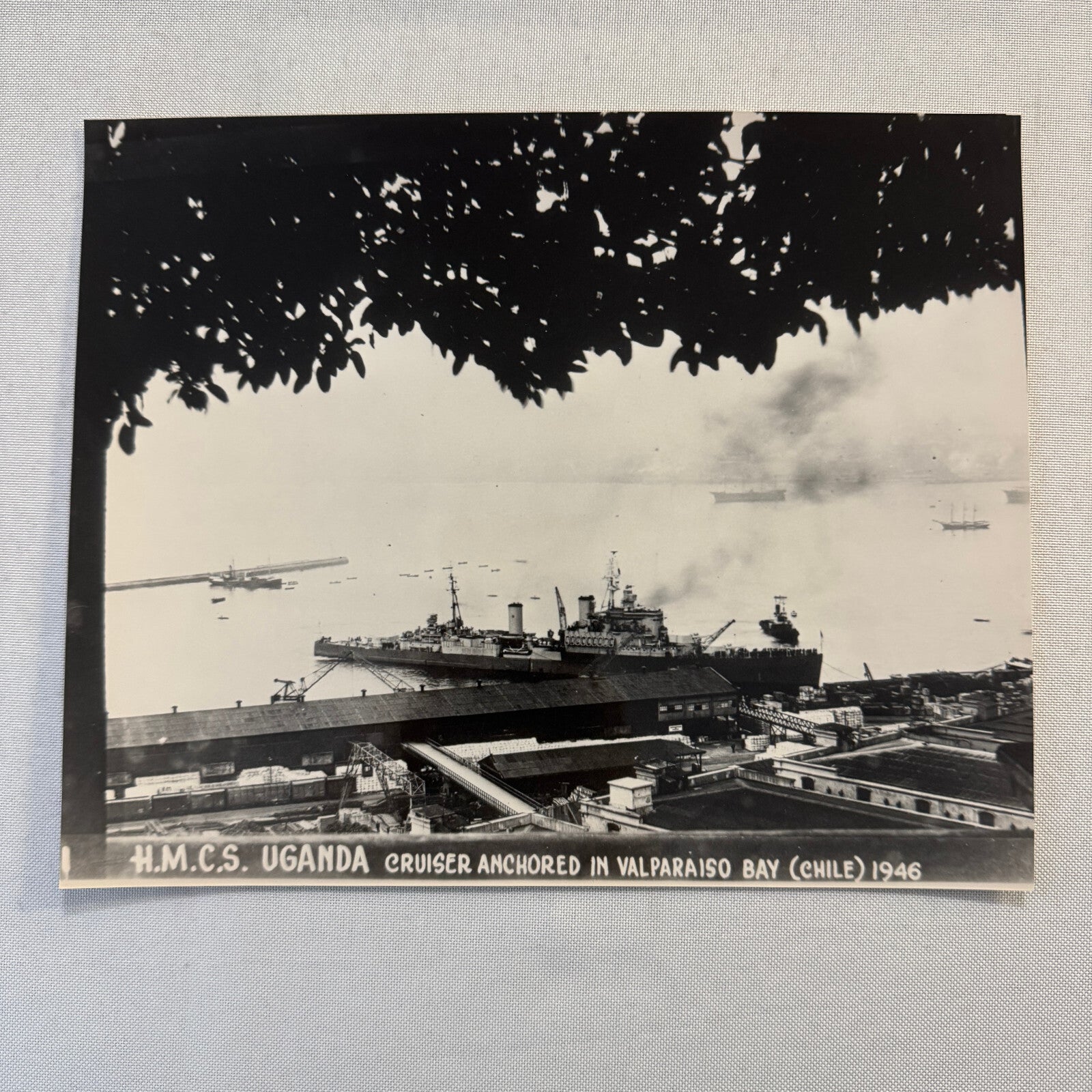 HMCS Uganda Military Ship in Valparaiso Bay Chile 1946 Photo Photograph Modern