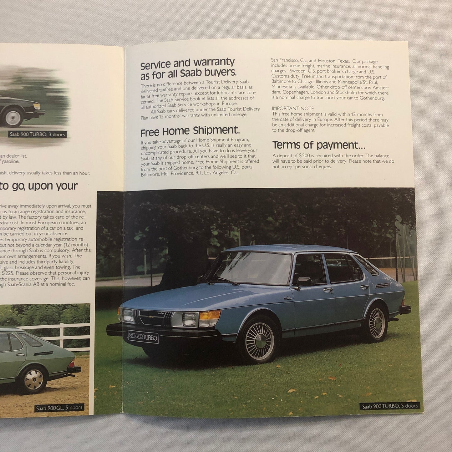 Vintage Saab Tourist Delivery  Sales Brochure Catalog 900 Turbo 900GL 900 EMS