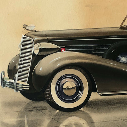 1937 Cadillac Advertising Artwork Art Illustration - Authentic Hand Drawing 