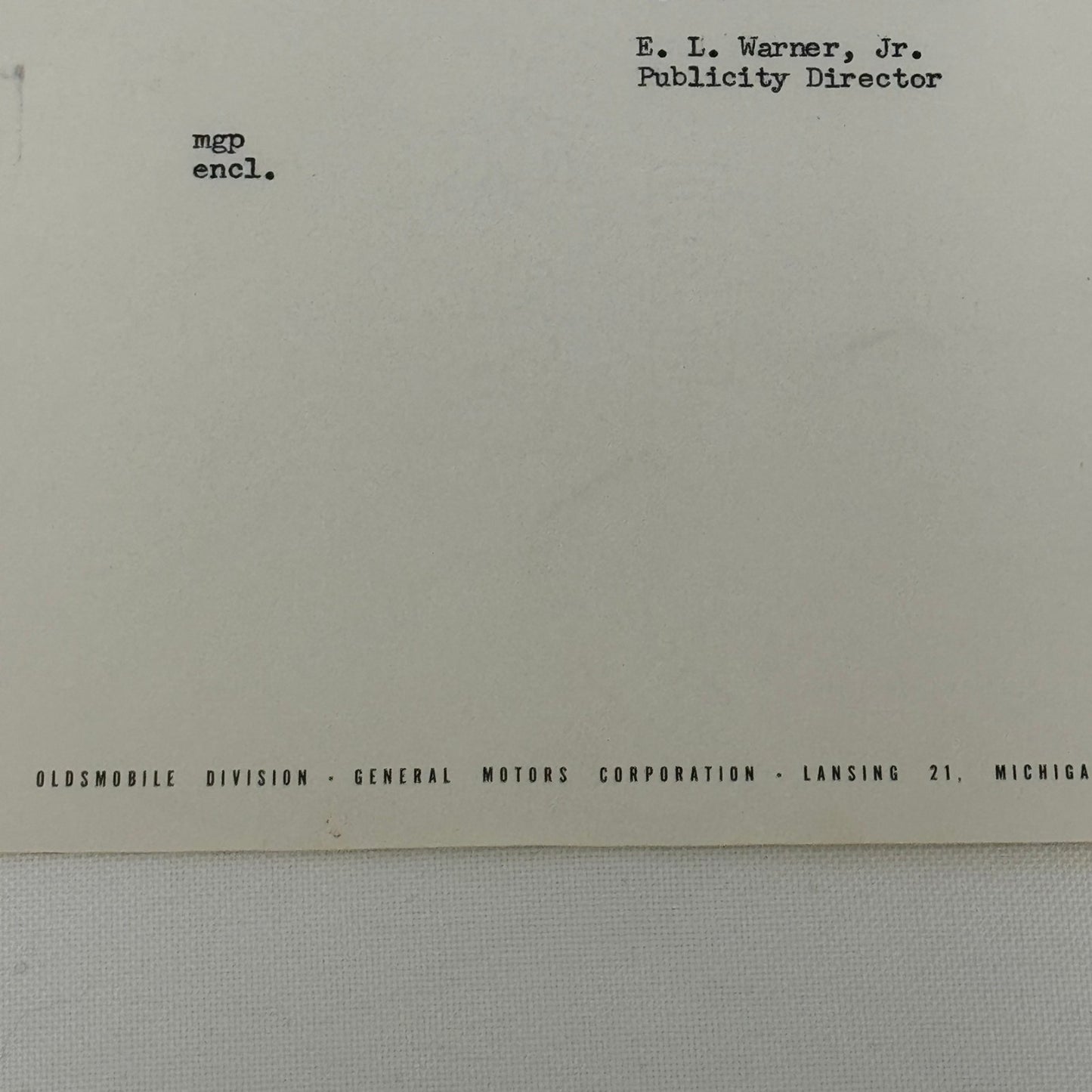 1954 Oldsmobile Letter Letterhead Vintage Document Signed Publicity Director