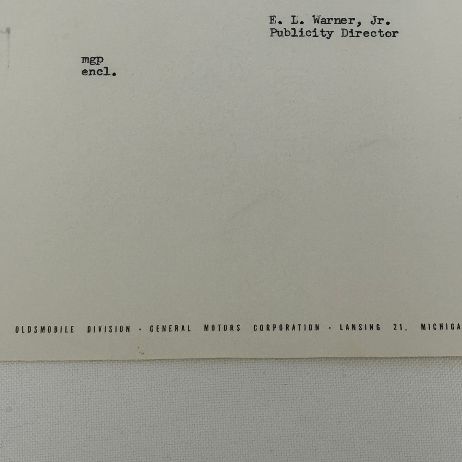 1954 Oldsmobile Letter Letterhead Vintage Document Signed Publicity Director