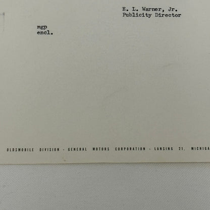 1954 Oldsmobile Letter Letterhead Vintage Document Signed Publicity Director