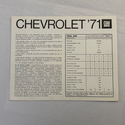 1971 Chevrolet Car Sales Brochure Catalog Corvette Vega Caprice Camaro DUTCH