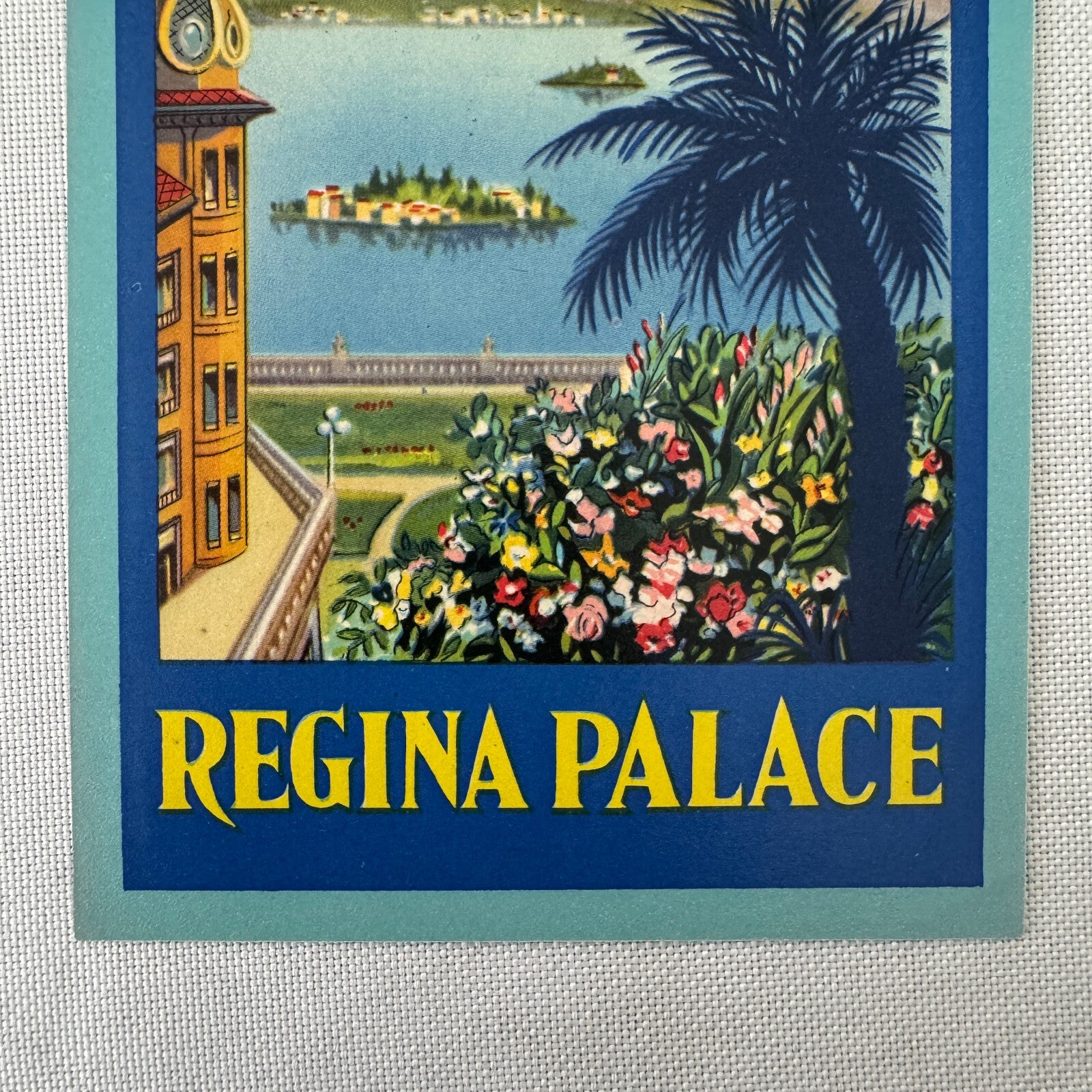 Vintage Hotel Travel Luggage Label Regina Palace Stresa Lago Maggiore Italy