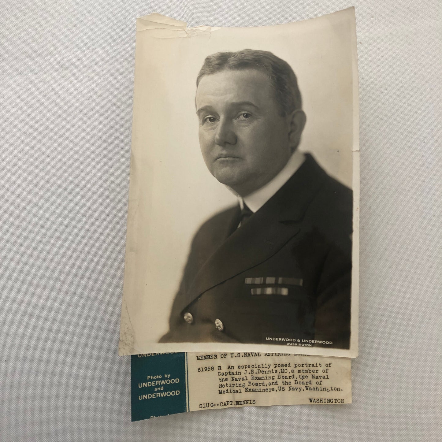 Military Navy Press Photo Photograph Naval Captain J.E. Dennis Underwood Photo