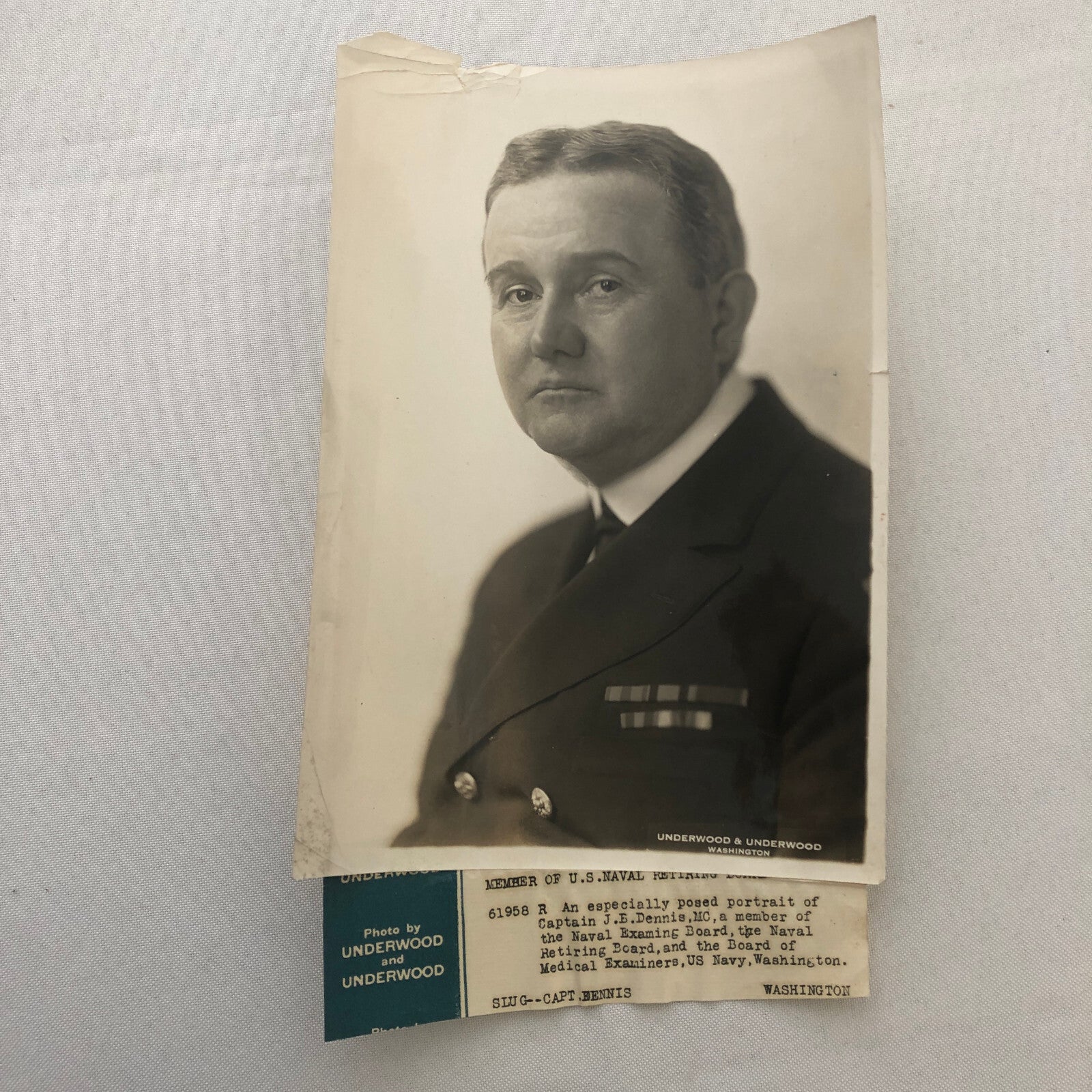 Military Navy Press Photo Photograph Naval Captain J.E. Dennis Underwood Photo