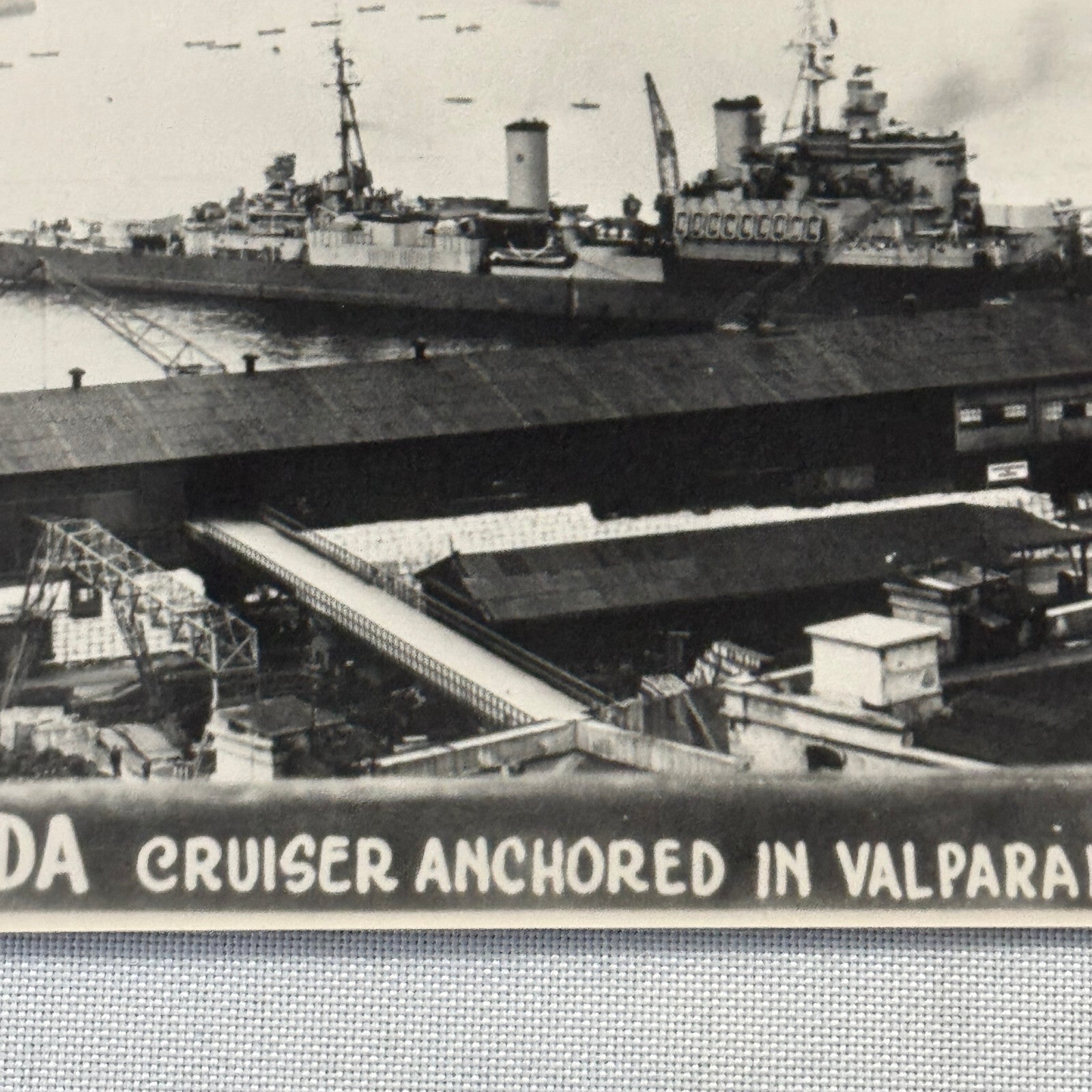 HMCS Uganda Military Ship in Valparaiso Bay Chile 1946 Photo Photograph Modern