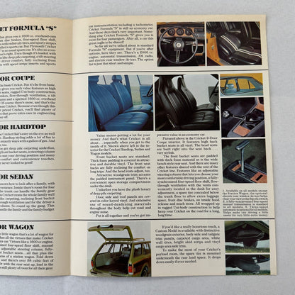 Plymouth Cricket Car Sales Brochure Catalog Canadian Formula S Coupe Sedan Wagon