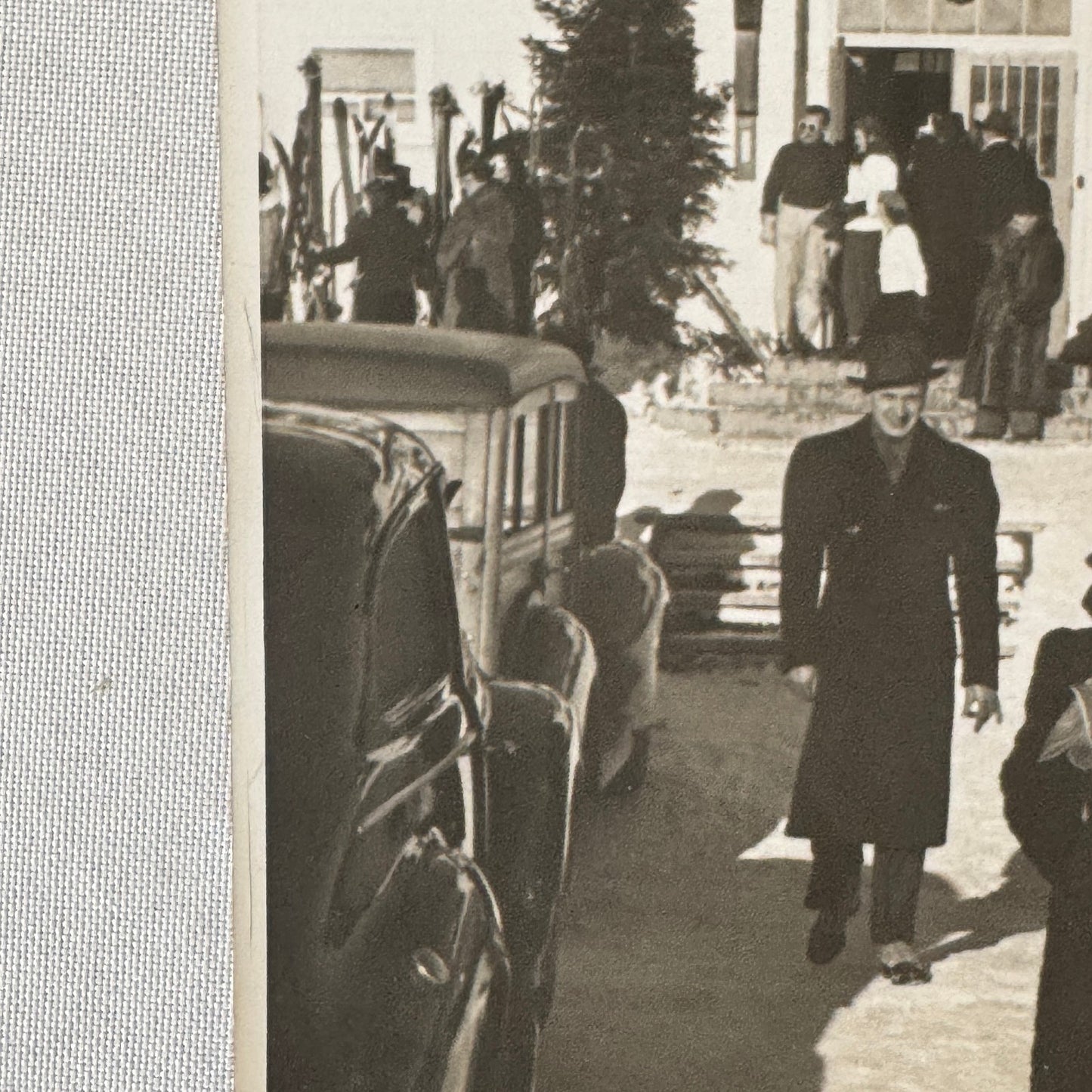 Vintage Photo Photograph Print Automobile Car People Winter Scene Building