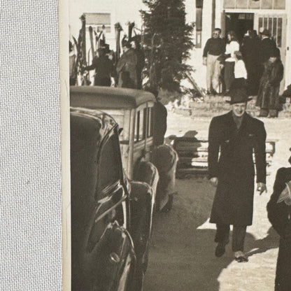 Vintage Photo Photograph Print Automobile Car People Winter Scene Building