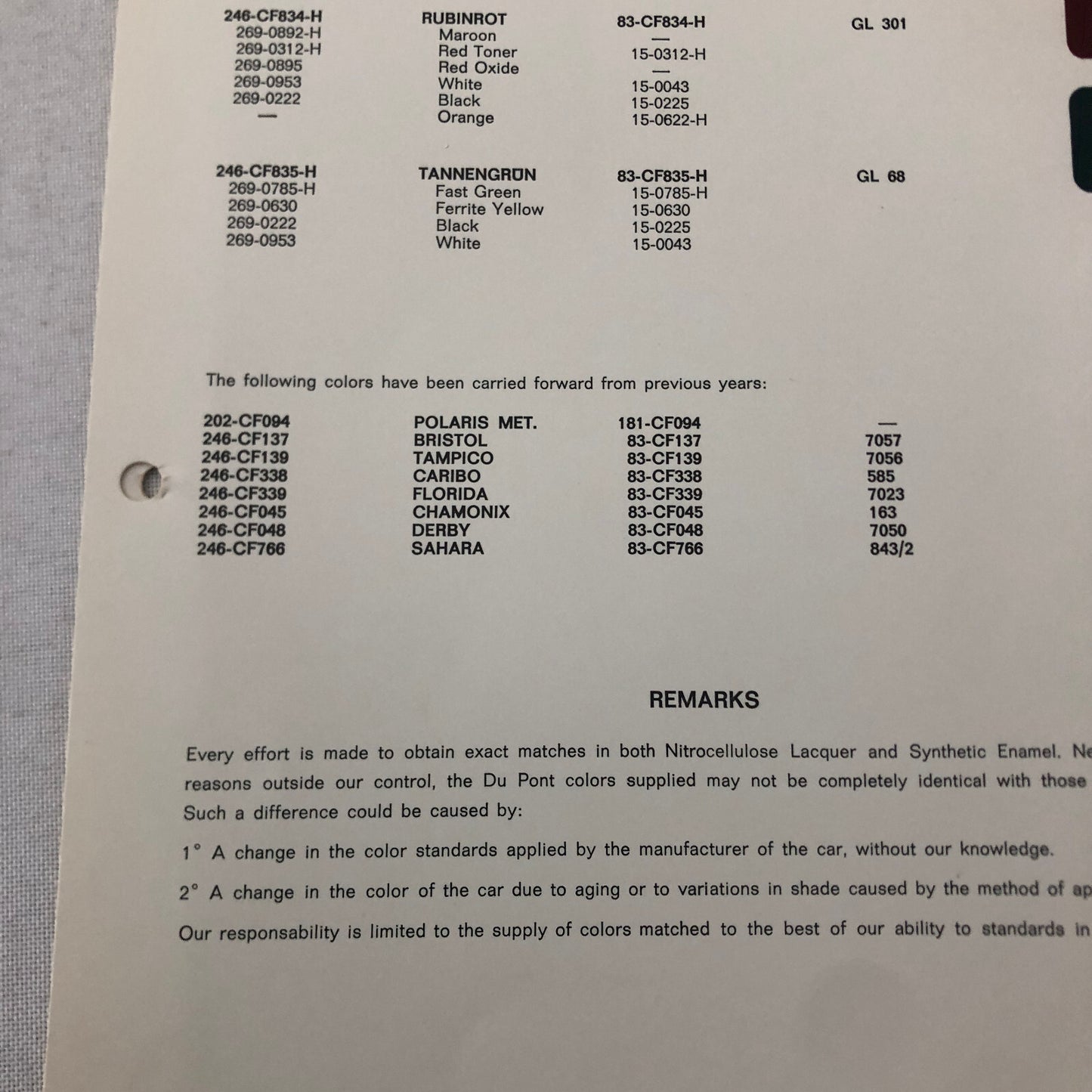 1968 BMW Car Dupont Paint Chip Color Sample Sheet Rubinrot Tannengrun