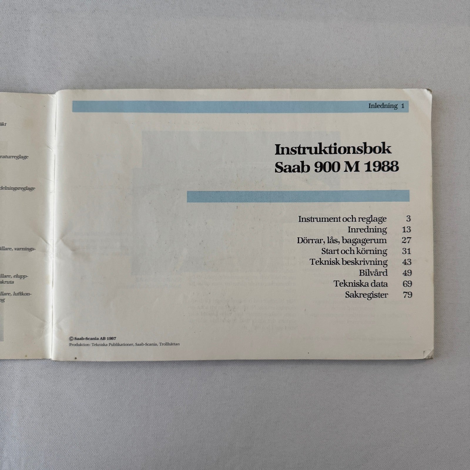 1988 Saab 900 Owners Manual Book Pouch Sedan Convertible Vintage Car SWEDISH