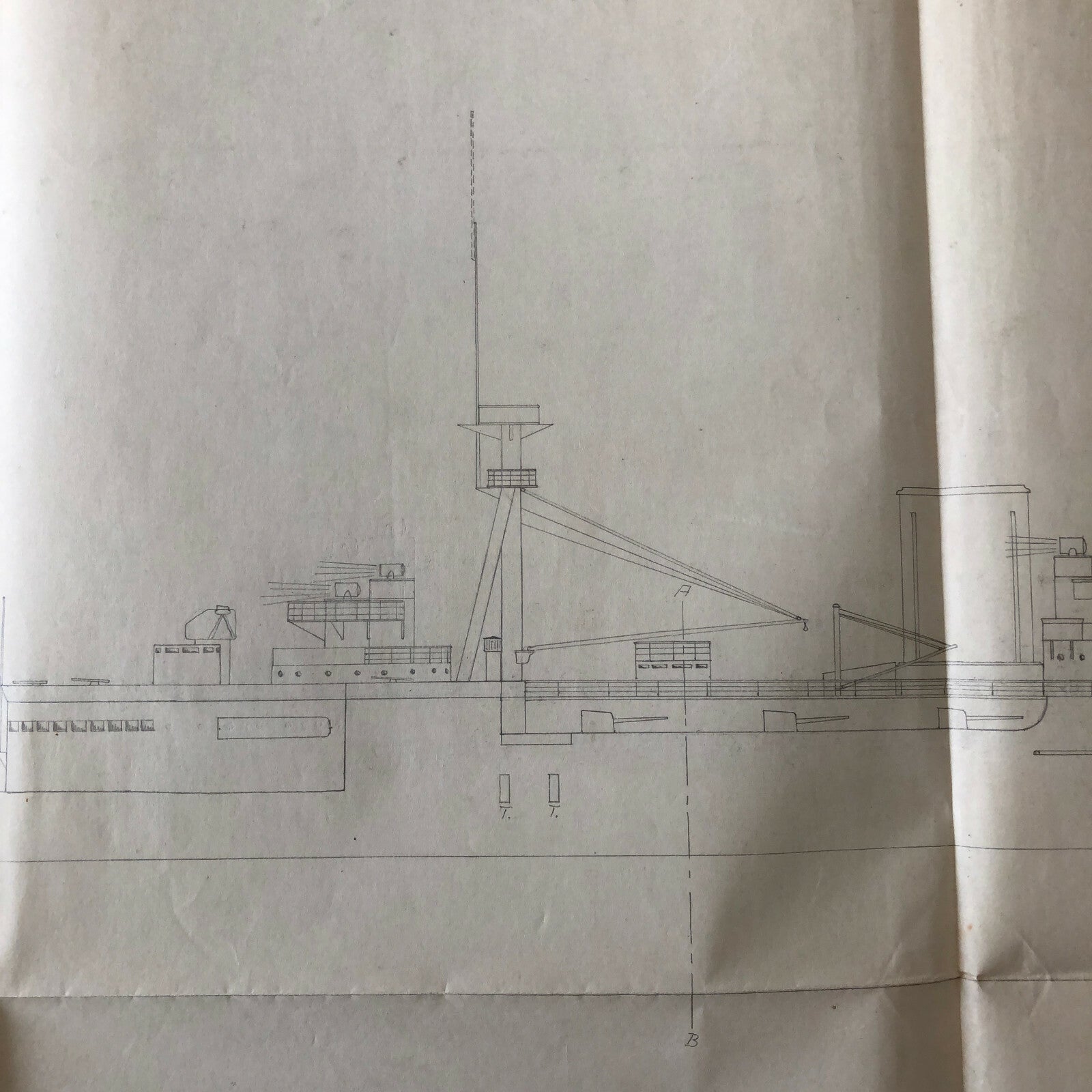 Antique 1928 Boat Ship Design Rendering - GM Ross Pencil Illustration ? 