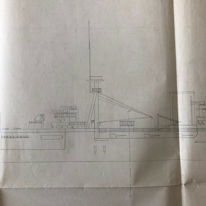 Antique 1928 Boat Ship Design Rendering - GM Ross Pencil Illustration ? 