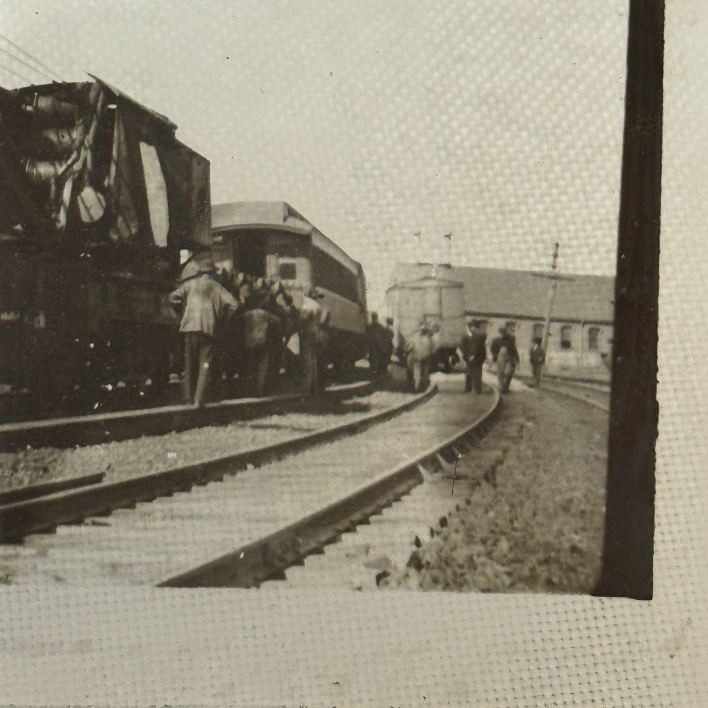 Antique Glass Plate Lantern Slide Photo Train with Crane
