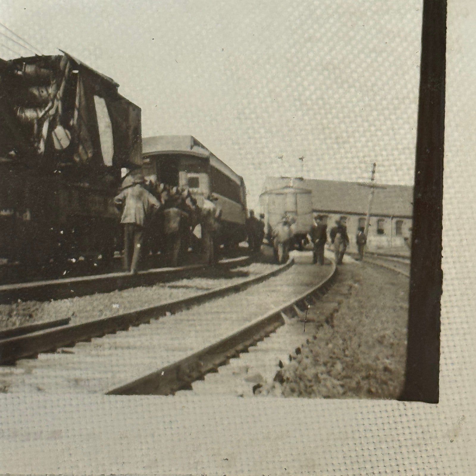 Antique Glass Plate Lantern Slide Photo Train with Crane