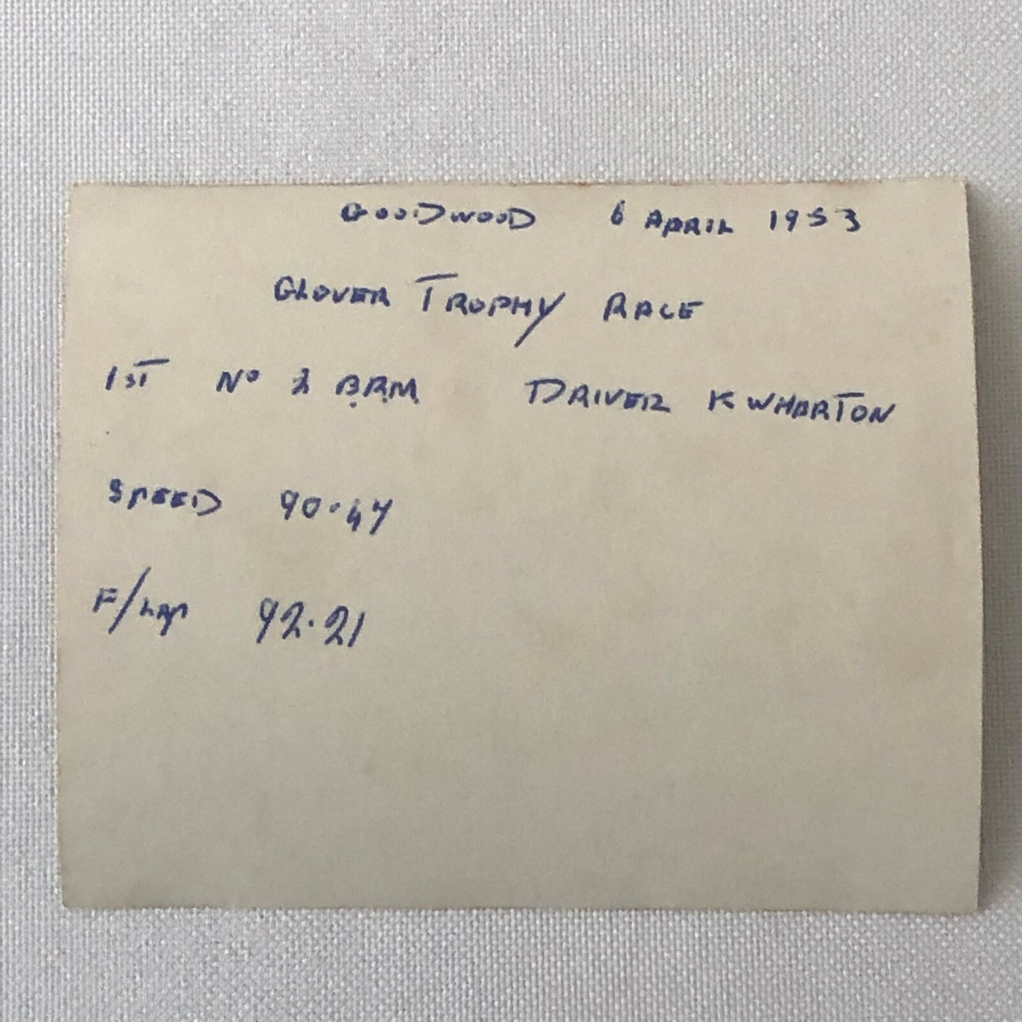 1953 Goodwood Glover Trophy BRM Car Ken Wharton Racing Photo Photograph 