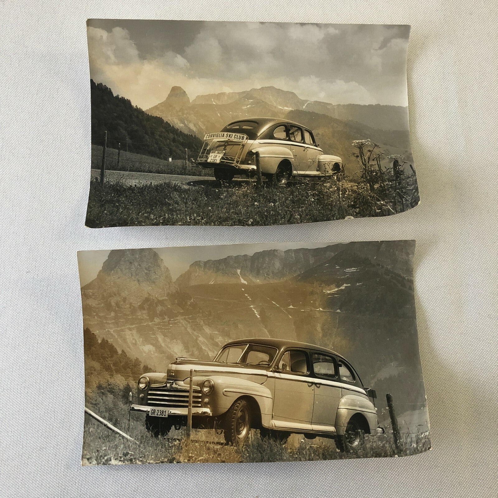 1947 Ford Corviglia Ski Club Car Photo Photograph Print Lot of 2 