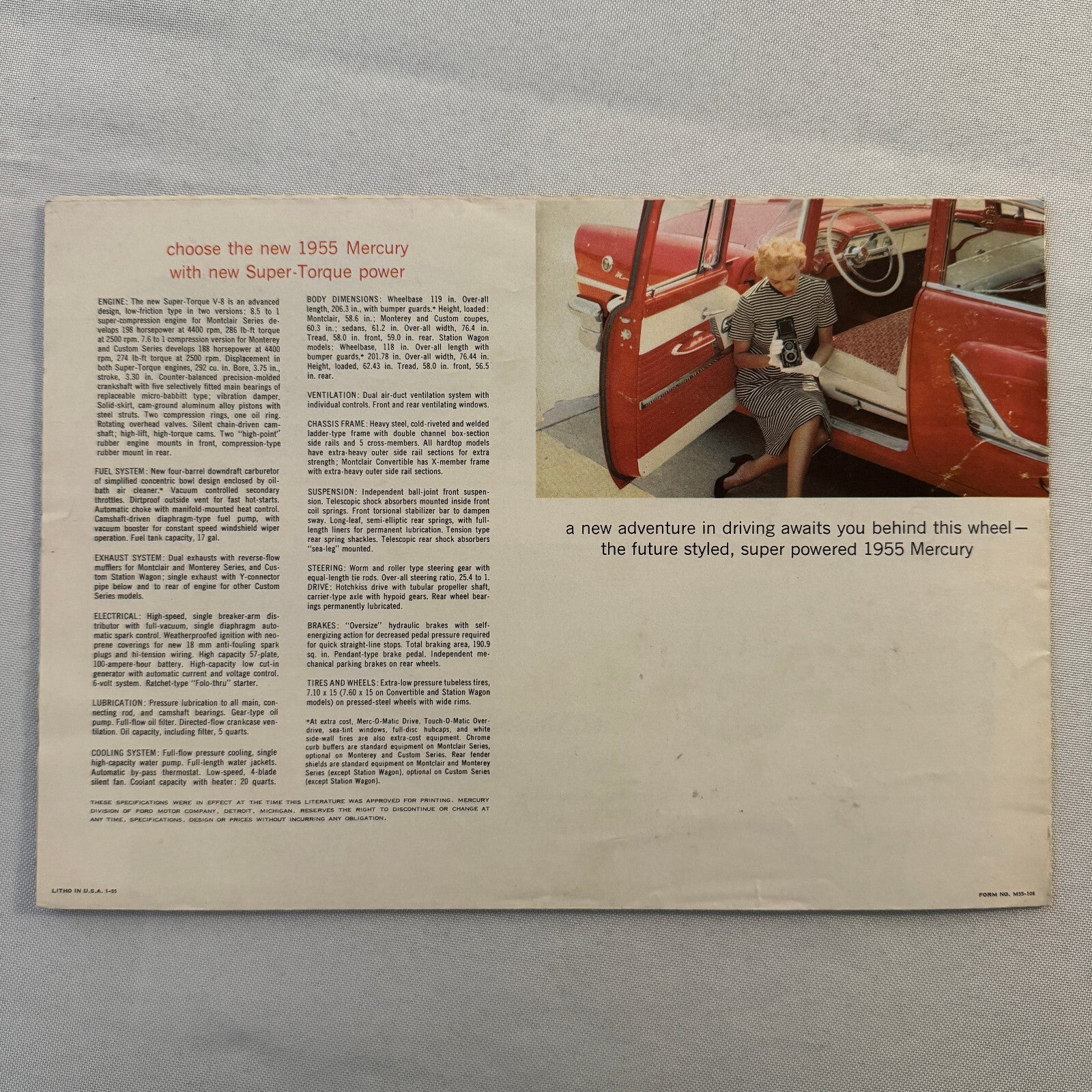 1955 Mercury Car Sales Brochure Catalog Mercury Montclair Monterey Custom