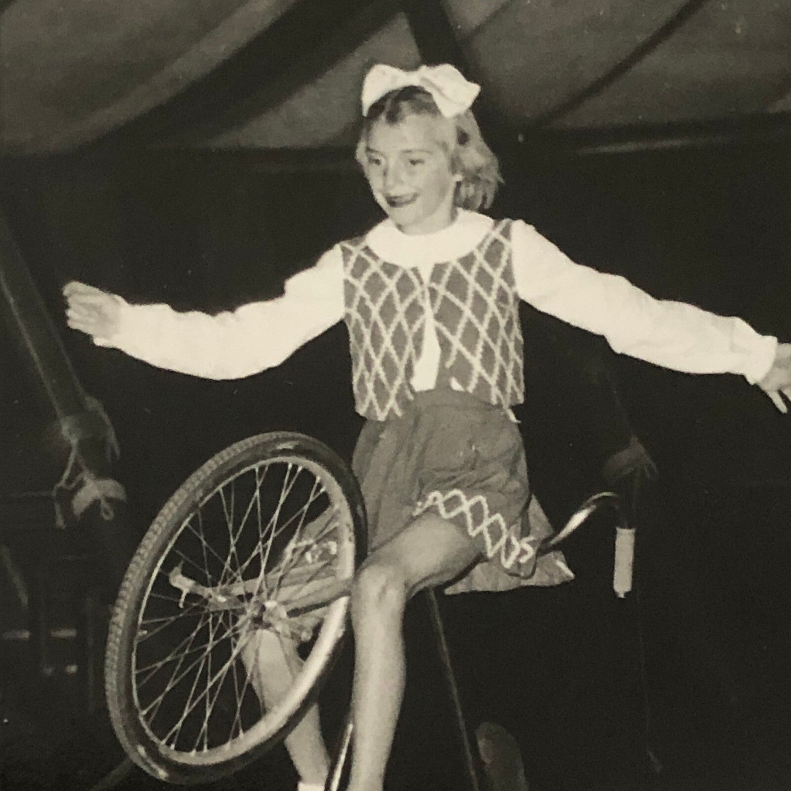 Circus Performer Girl Wheelie on Bicycle Photo Photograph Vintage