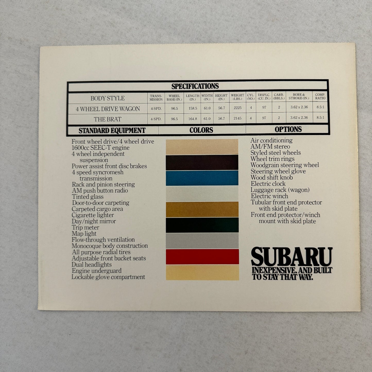 Subaru Brat and Station Wagon Sales Brochure Catalog Vintage Advertising
