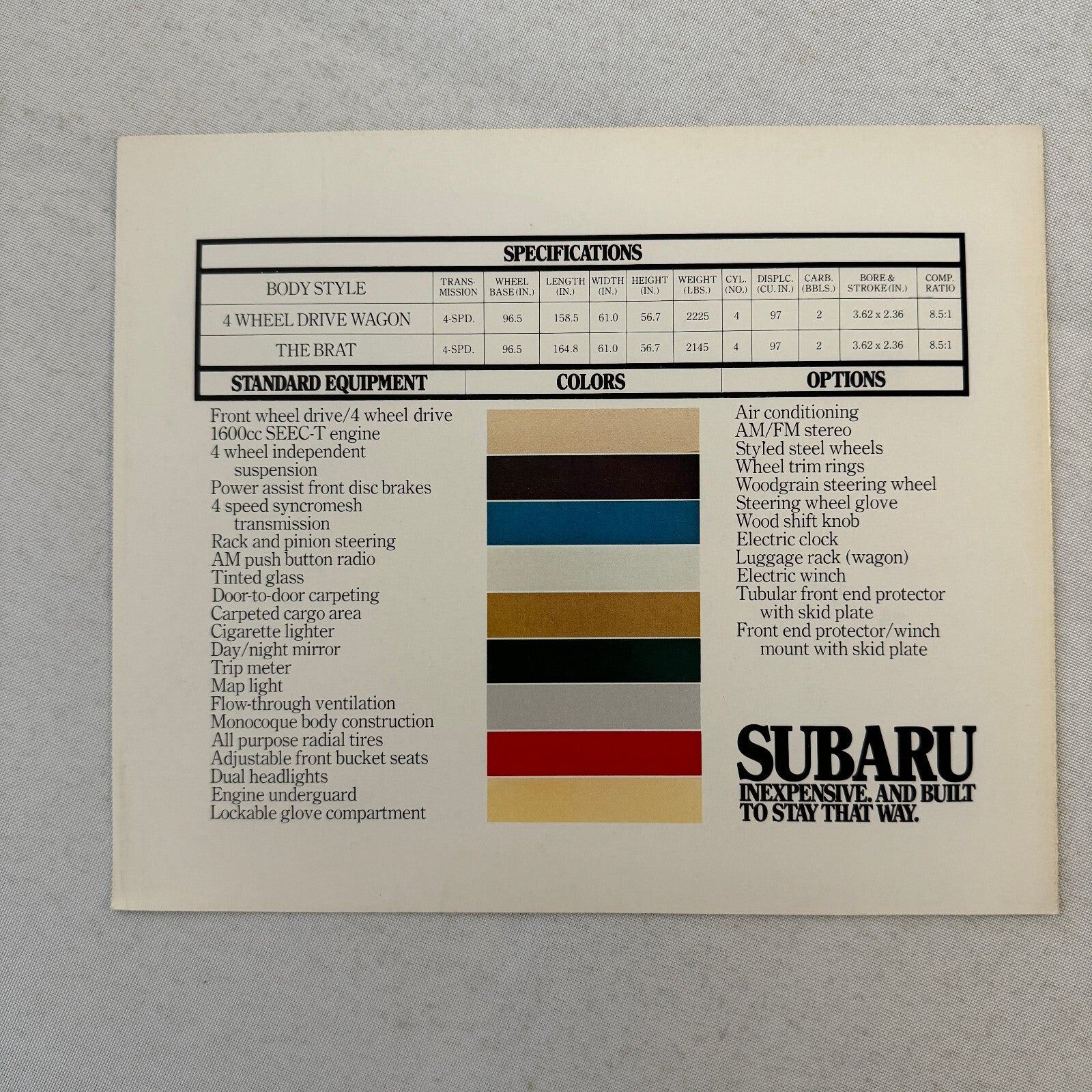 Subaru Brat and Station Wagon Sales Brochure Catalog Vintage Advertising