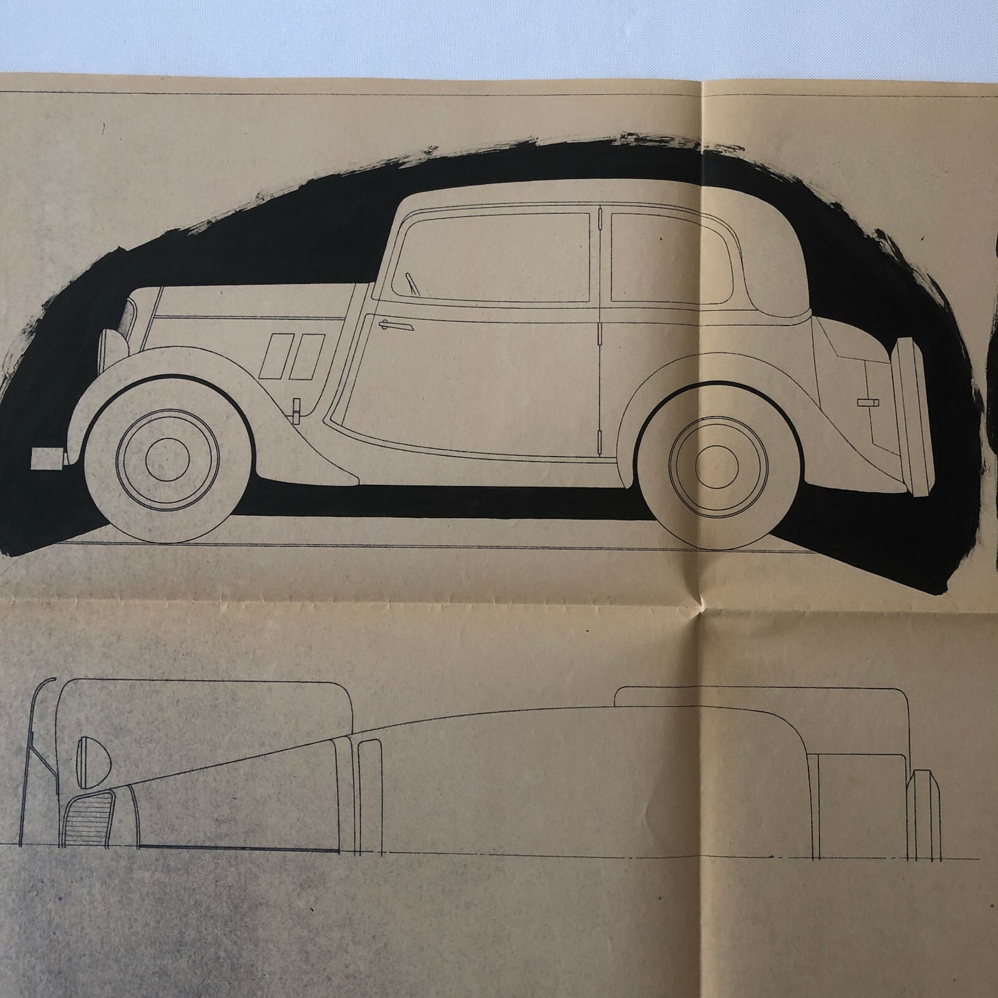 1933 Coachbuilder Car Design Blueprint Rendering Blue Print Coupe Body Style 