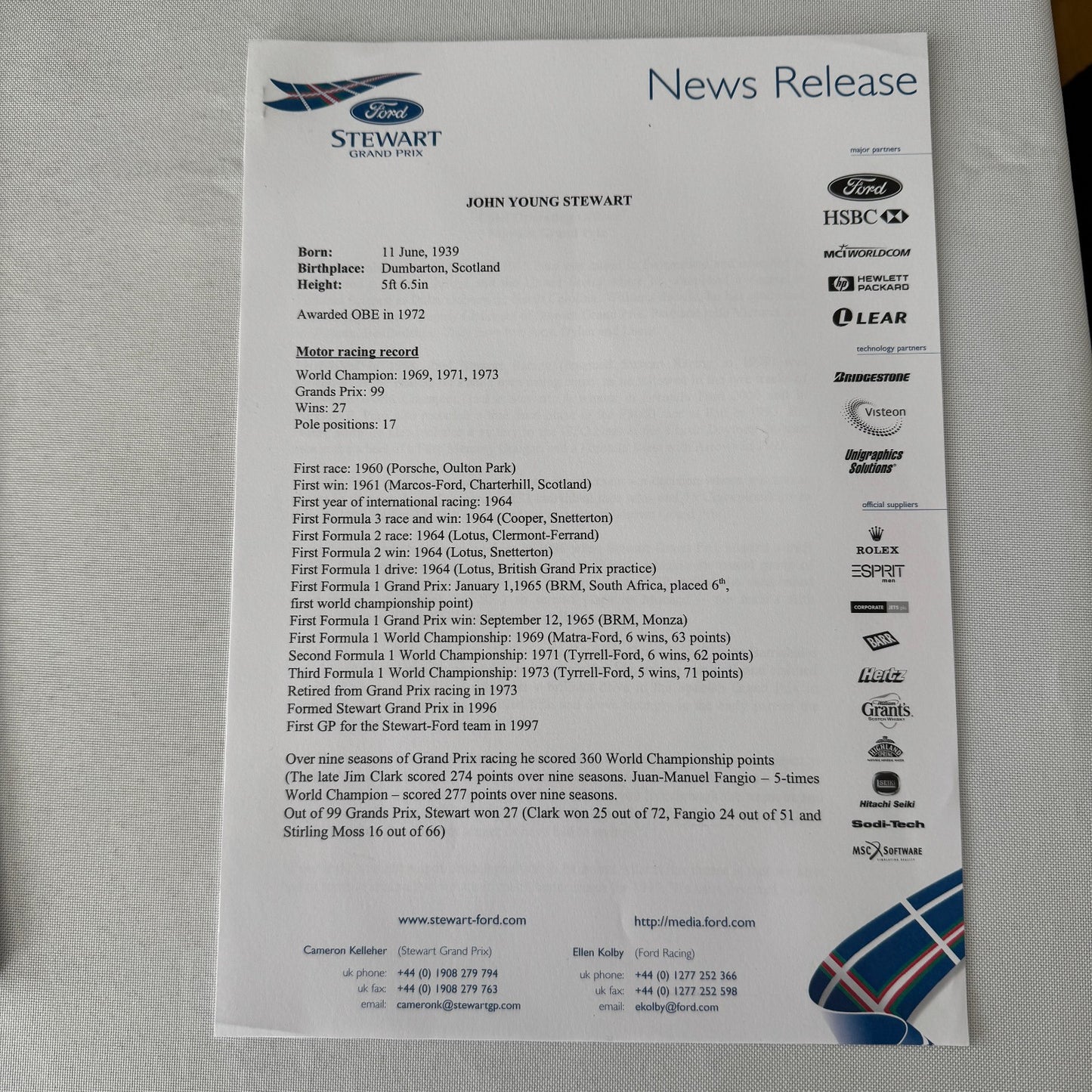 1999 Ford Jackie Stewart Racing Team SF3 Press Kit 35mm Slides Brochure Photos