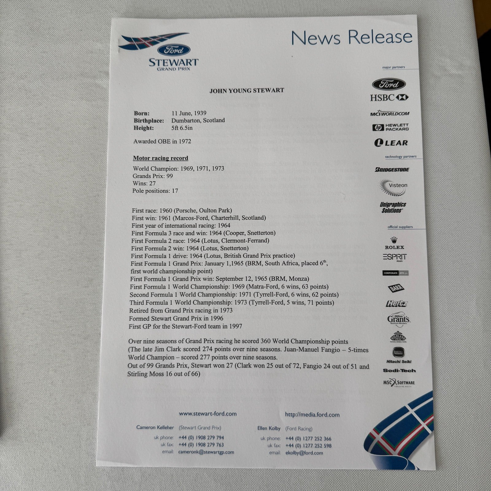 1999 Ford Jackie Stewart Racing Team SF3 Press Kit 35mm Slides Brochure Photos