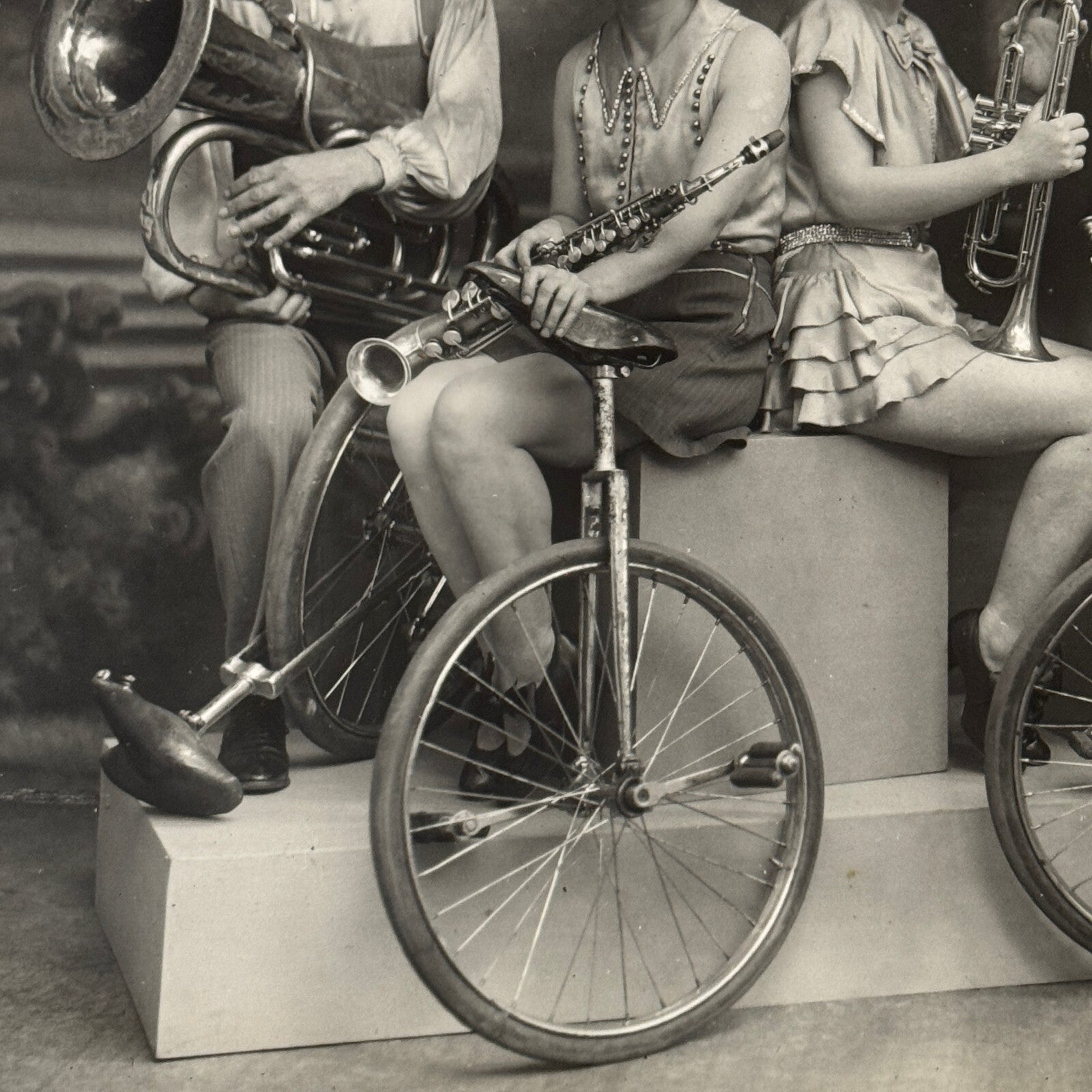 Vintage Circus Act Photo Photograph Musicians Unicycles Herbert Victoria Troupe