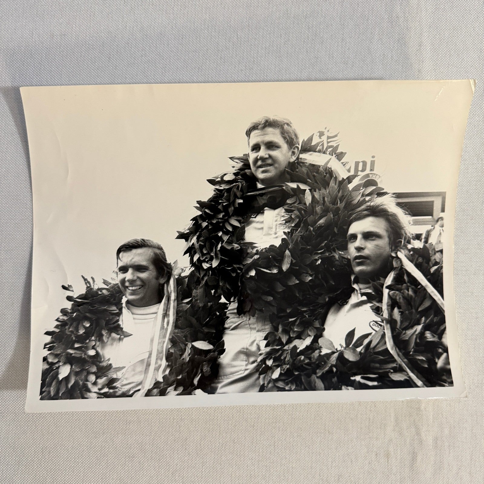 Vintage Racing Photograph Drivers on Victory Podium Race Photo