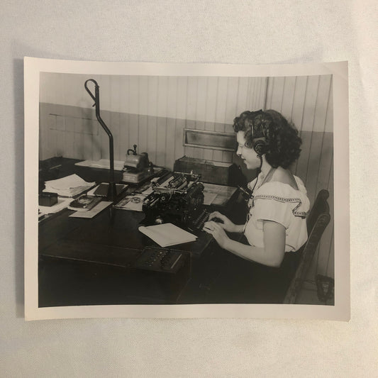 Vintage Photo Photograph Office Worker Typewriter Dictation Machine