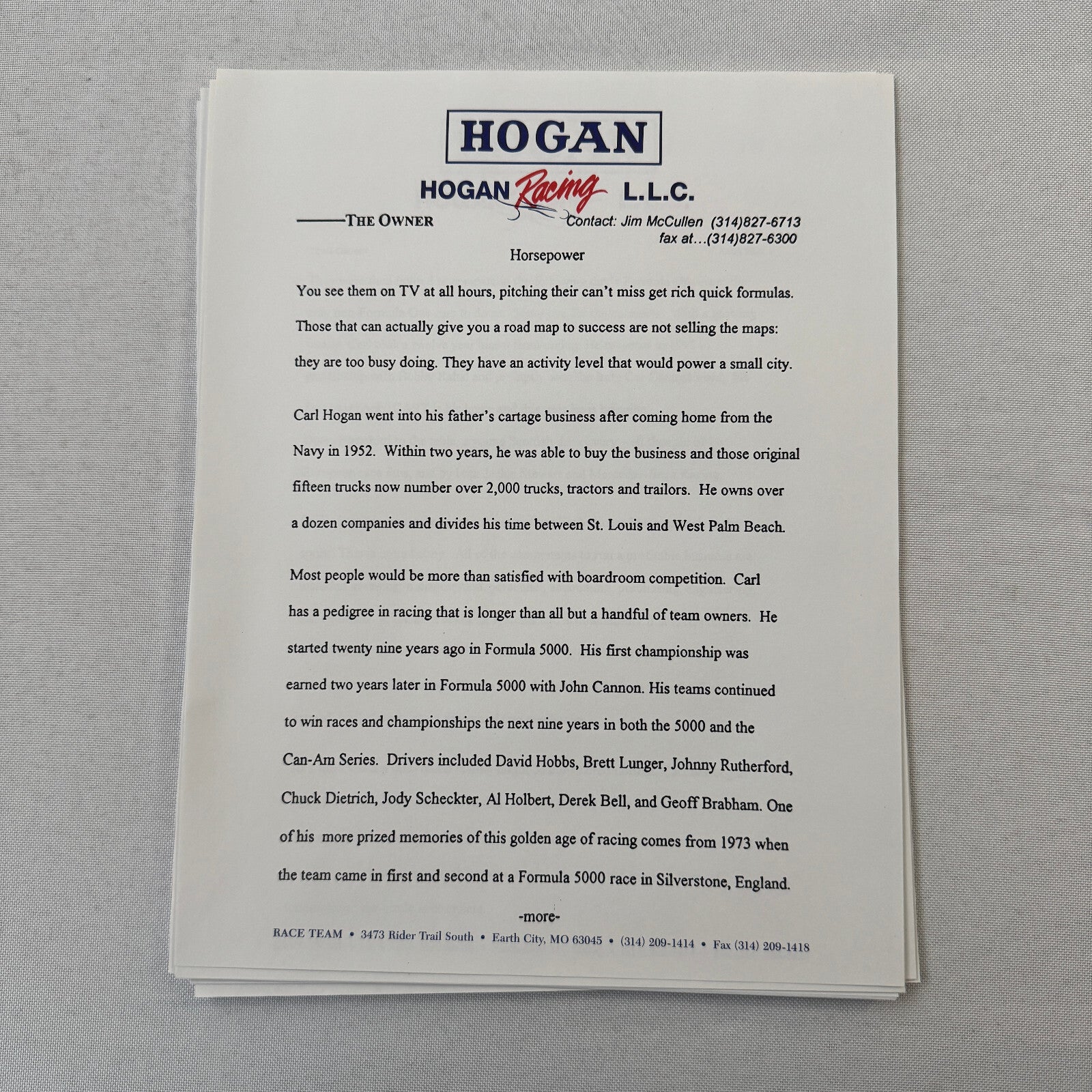 Hogan Racing PPG CART Dario Franchitti Reynard Mercedes Car Racing Press Kit