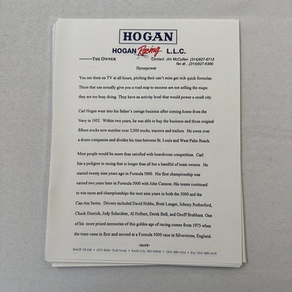 Hogan Racing PPG CART Dario Franchitti Reynard Mercedes Car Racing Press Kit