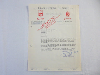 1947 Kaiser Frazer Belgian Distributor Dealer Letter Letterhead Document 