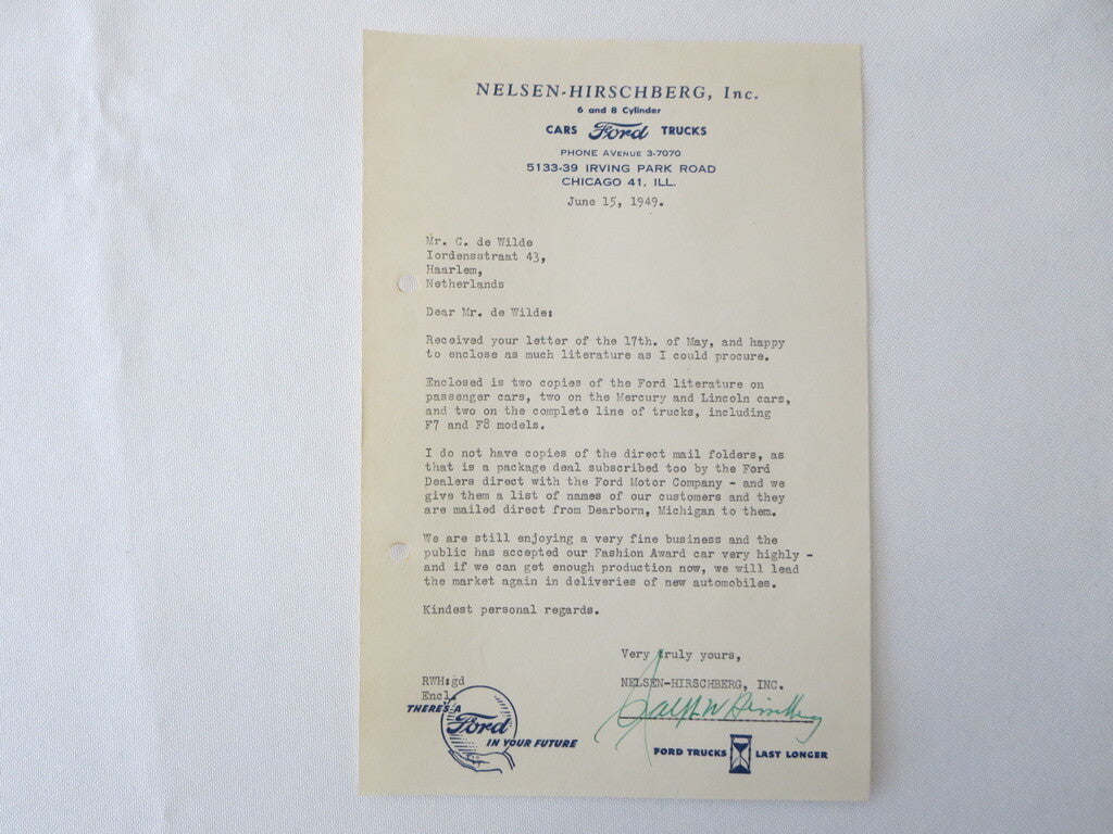 1946 - 1949 Nelsen - Hirschberg Ford Car & Truck Dealer Letter Letterhead Lot 4x