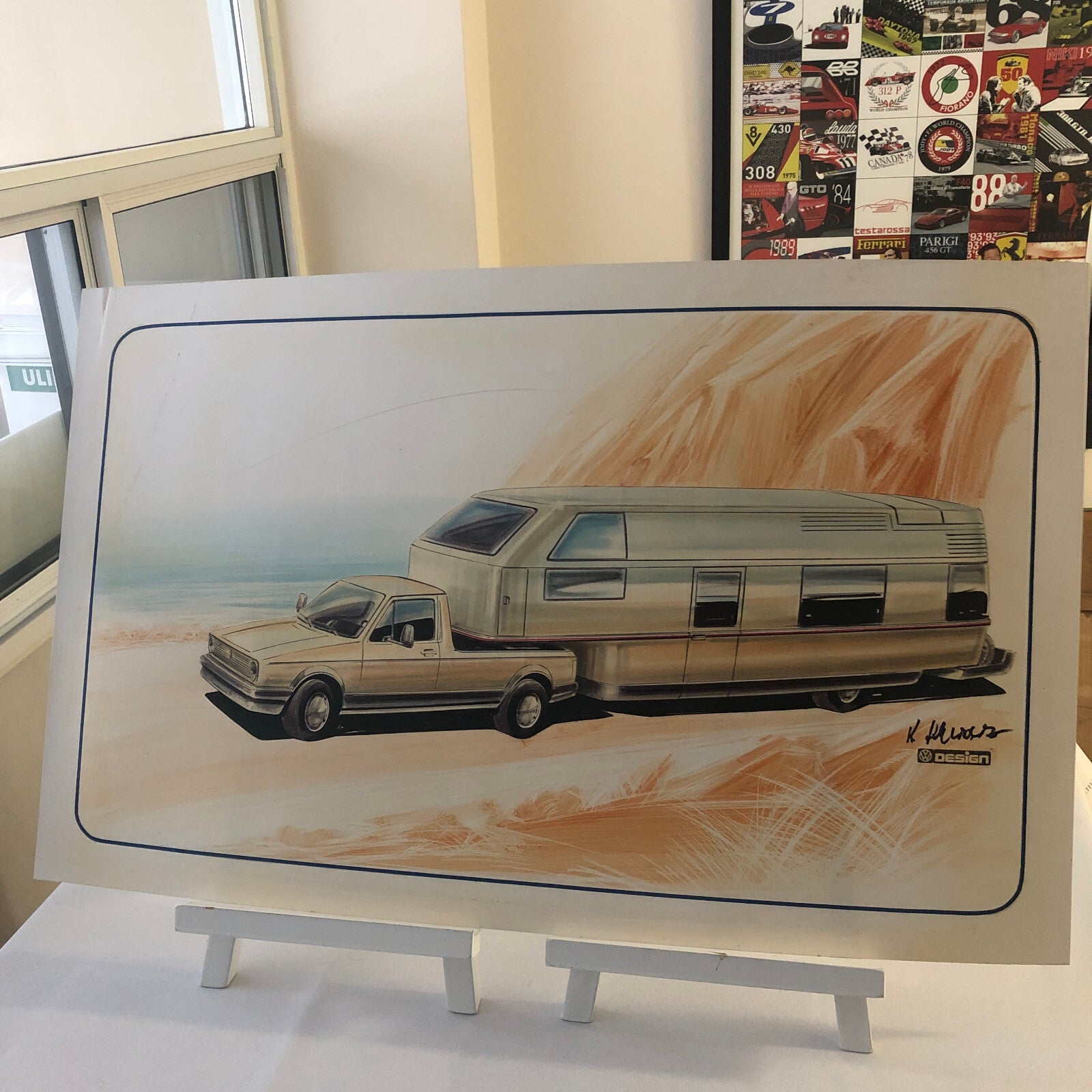 Volkswagen VW Rabbit Pickup Caddy with Trailer Concept Styling Ilustration Art