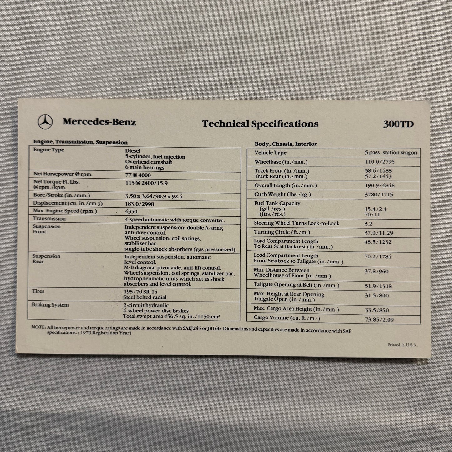 Mercedes Benz 300TD Station Wagon Advertising Postcard Post Card Mercedes 300 TD