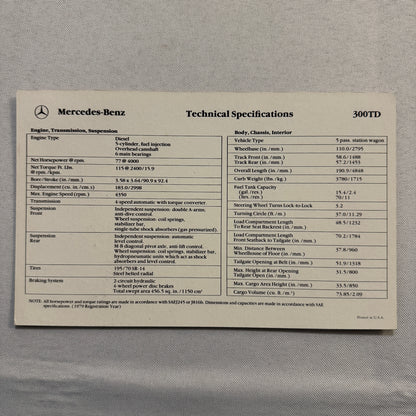Mercedes Benz 300TD Station Wagon Advertising Postcard Post Card Mercedes 300 TD