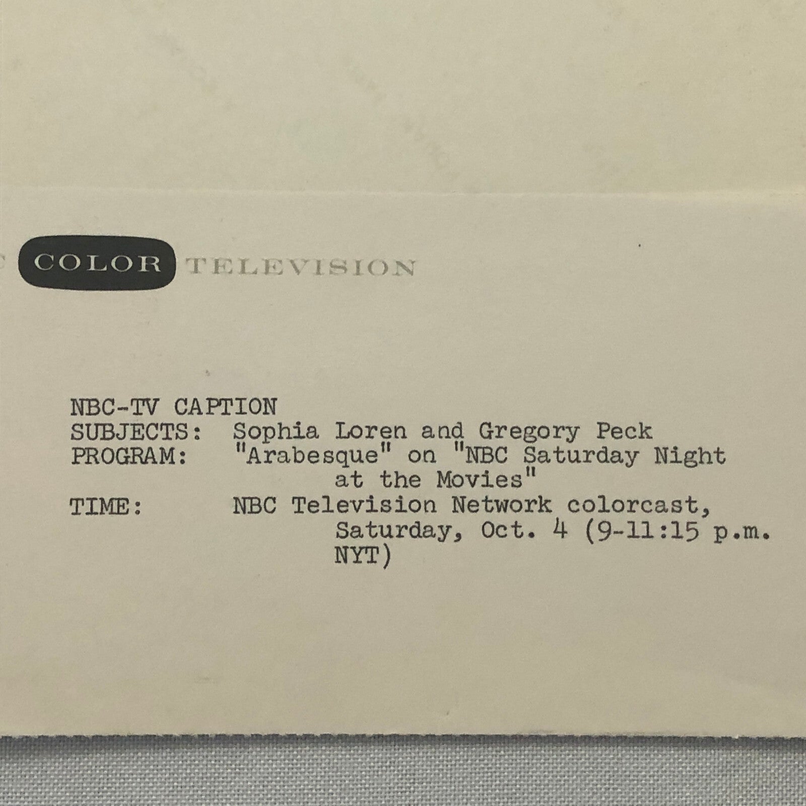 Sophia Loren Gregory Peck Arabesque NBC Television Movie Press Photo Photograph