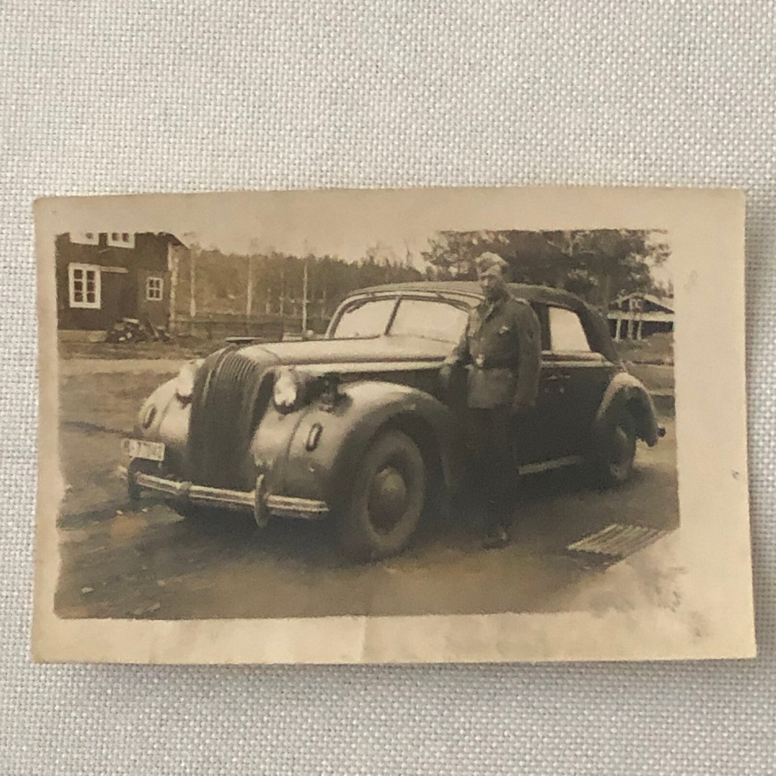 Vintage Photo Photograph Man in Military Uniform with Classic Car Tag AL22SM2