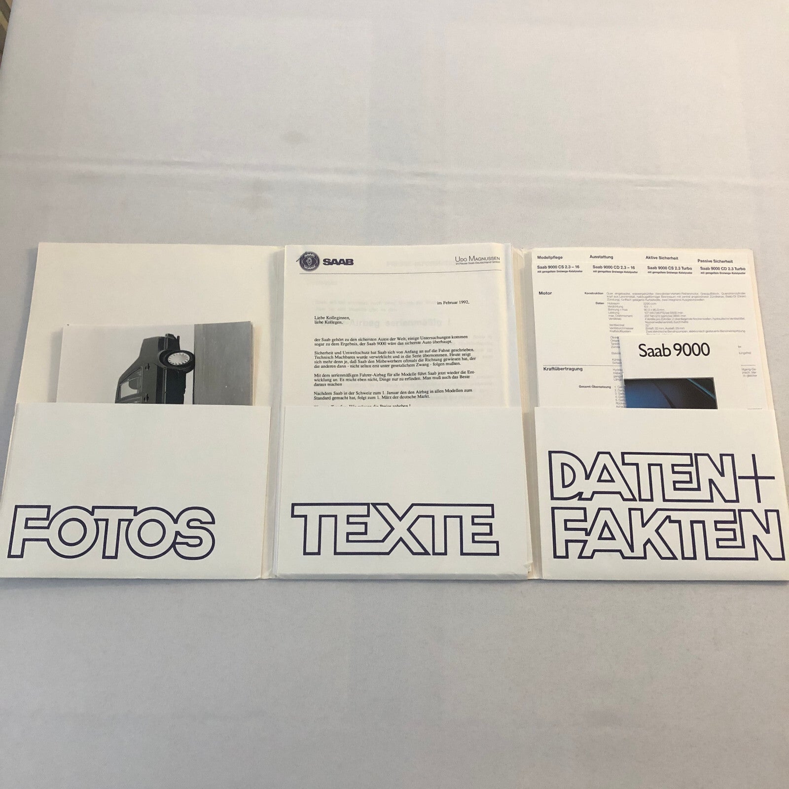 1992 Saab 9000 Car Press Kit Brochure Photos German Text