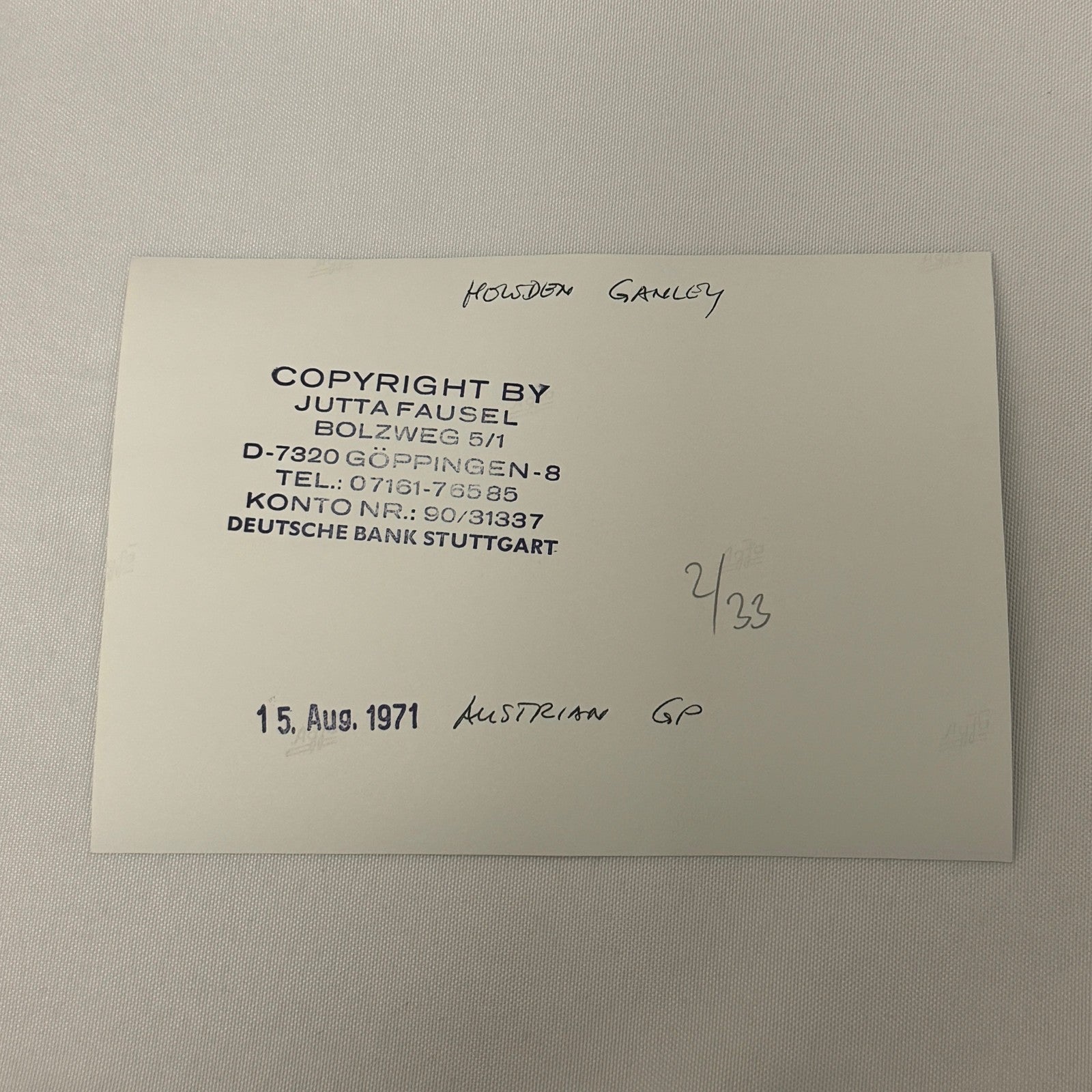 Vintage Racing Photo 1971 Austrian Grand Prix Driver Howden Ganley Motorsport