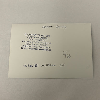 Vintage Racing Photo 1971 Austrian Grand Prix Driver Howden Ganley Motorsport