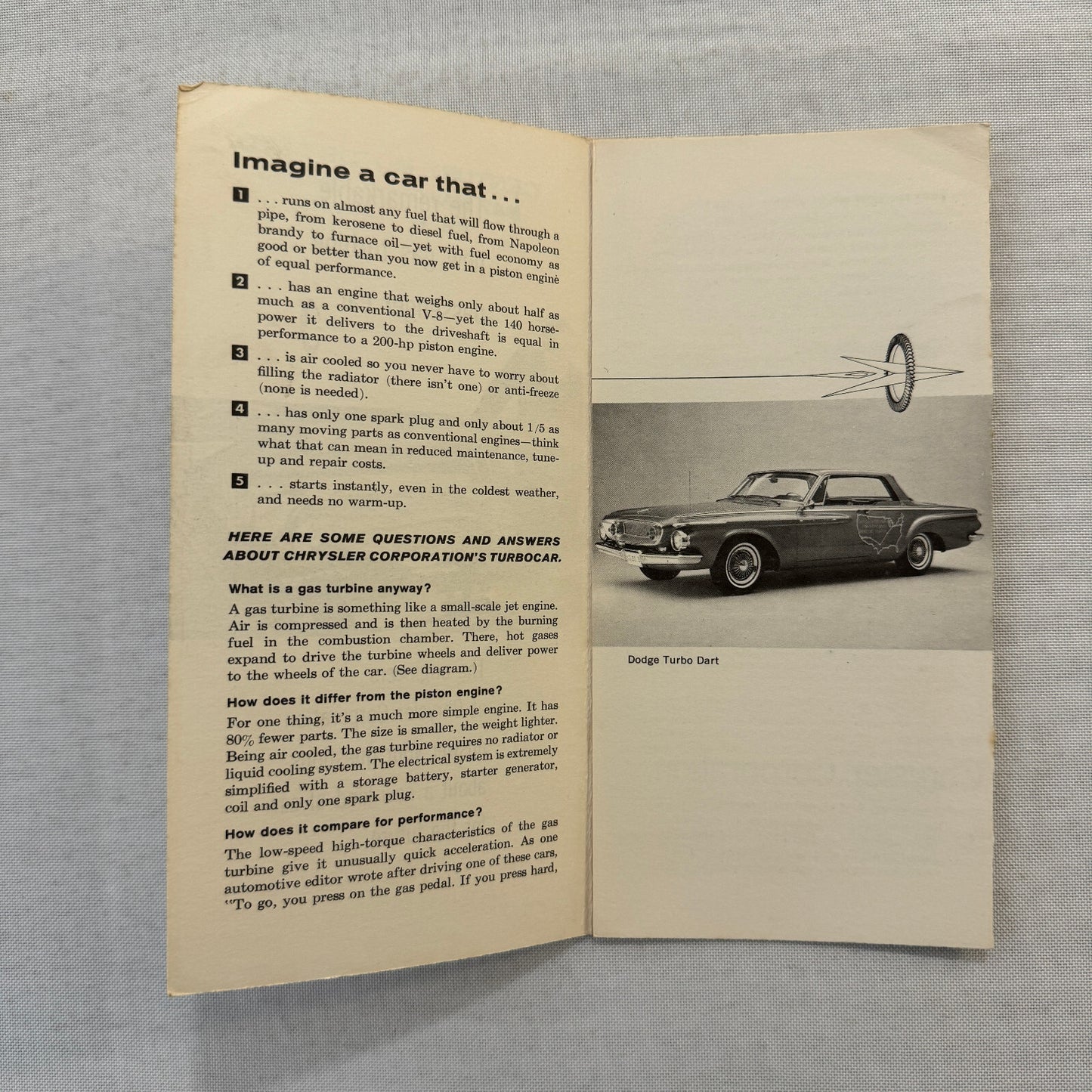 Chrysler Turbine Car Concept Prototype Brochure Dodge Turbo Dart Catalog
