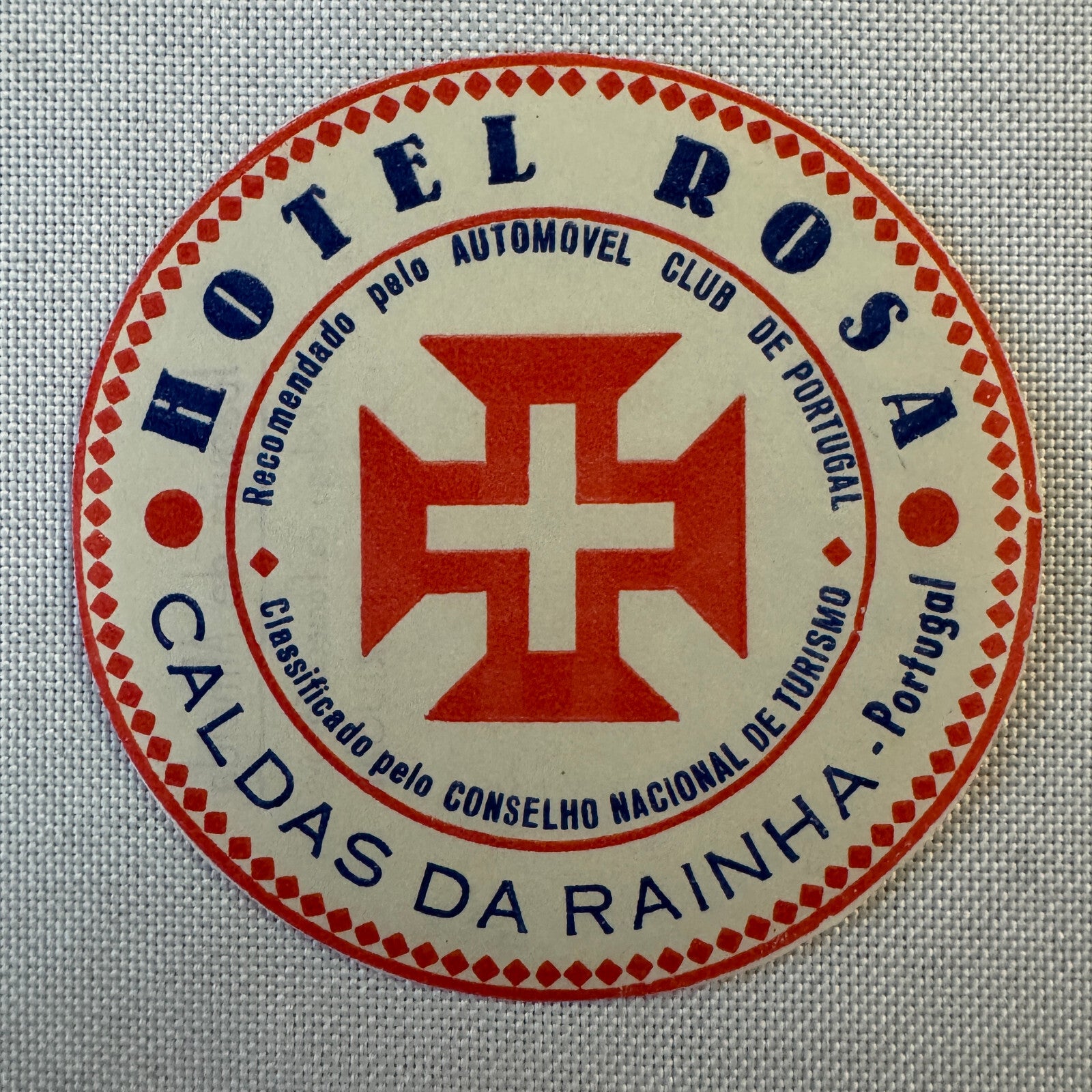 Vintage Hotel Travel Luggage Label Hotel Rosa Caldas Da Rainha Portugal