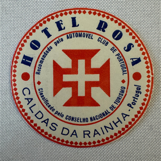 Vintage Hotel Travel Luggage Label Hotel Rosa Caldas Da Rainha Portugal