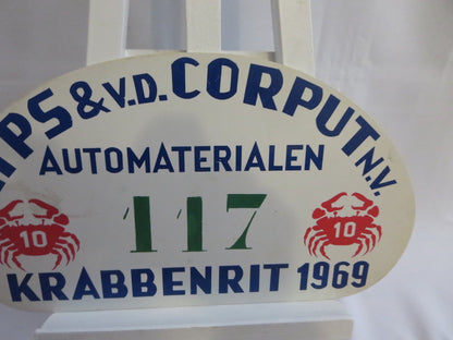 Vintage 1969 Krabbenrit Official Car Club Rally Plate Plaque Sign Rallye Crab 