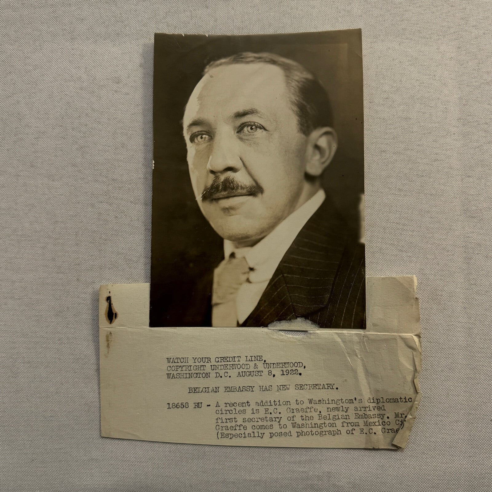 1922 Press Photo Photograph Belgian Embassy Secretary Portrait Egbert Graeffe