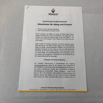 Renault Kangoo Camper Motor Home Press Kit Brochure Photos GERMAN Text